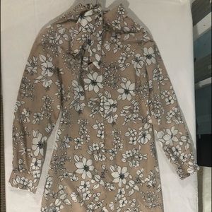 Beige/Black/White Floral Long Sleeve Dress